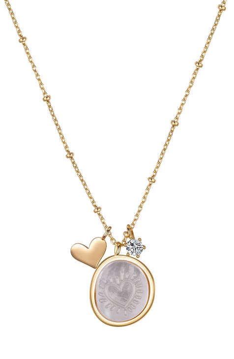 Heart Mother of Pearl & CZ Necklace