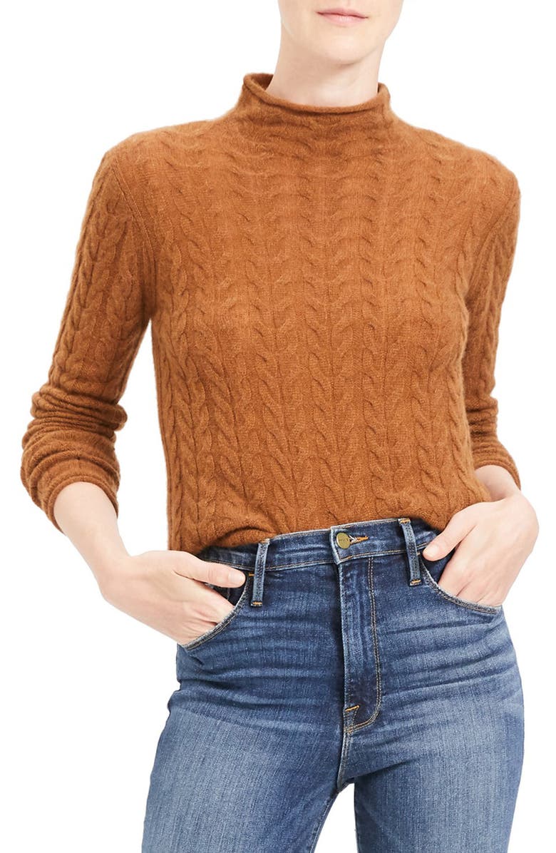 Theory Mock Neck Cable Knit Cashmere Sweater, Main, color, 