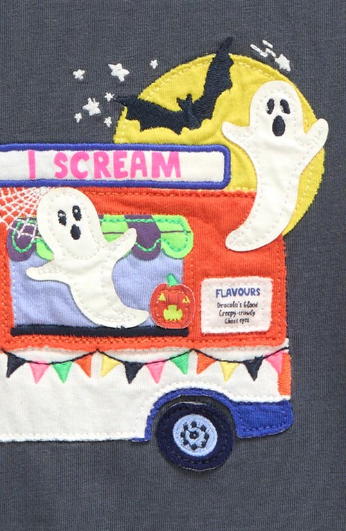 Shop Mini Boden Kids' Halloween Appliqué Long Sleeve Cotton T-shirt In Smoke