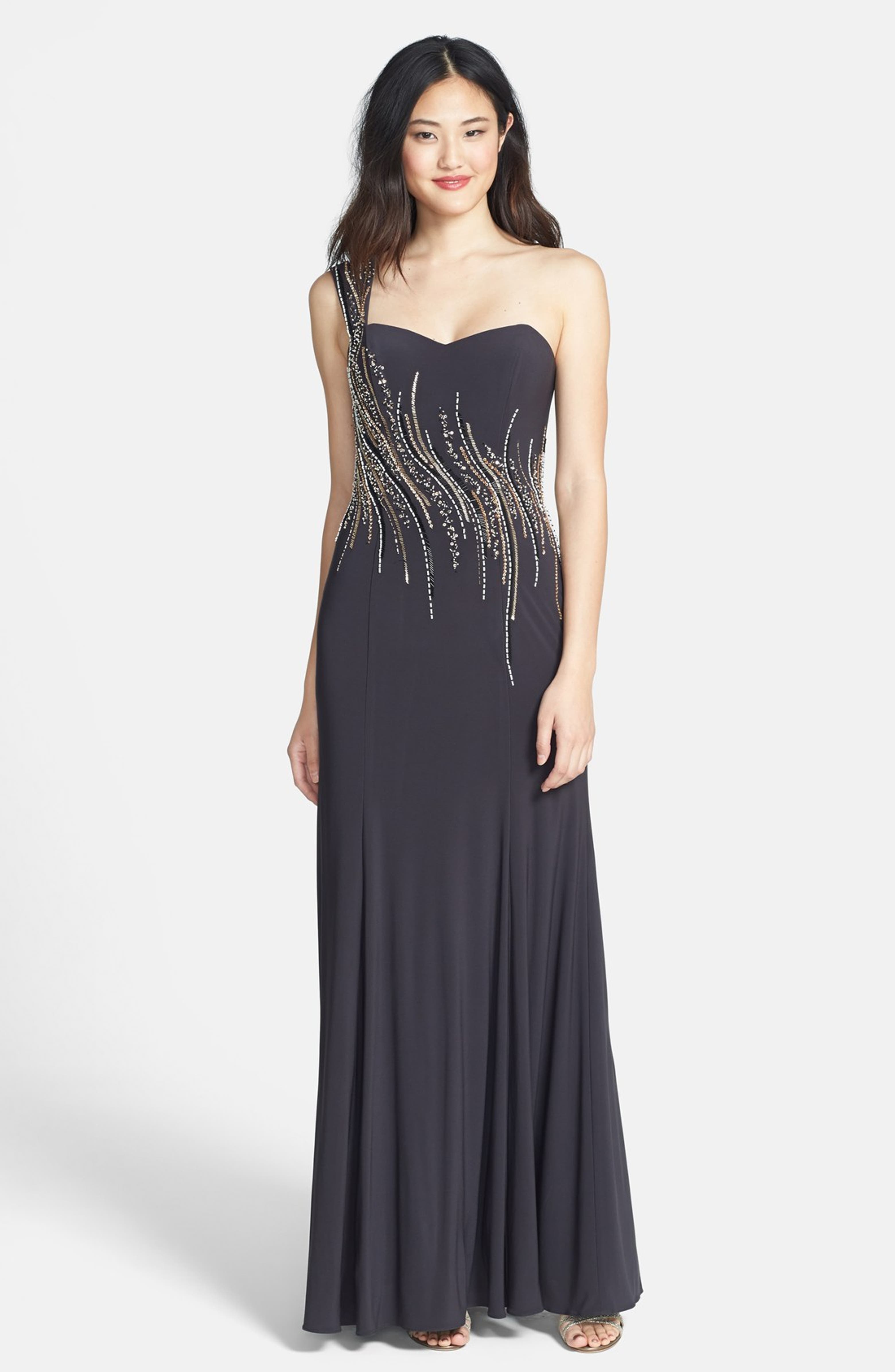 Xscape Bead Embellished One Shoulder Jersey Dress | Nordstrom