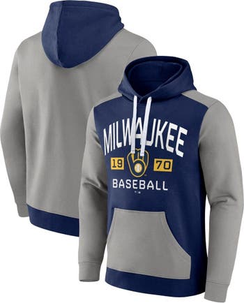 Buy the Mens Gray Blue Milwaukee Brewers Long Sleeve Pullover T-Shirt Size  Medium