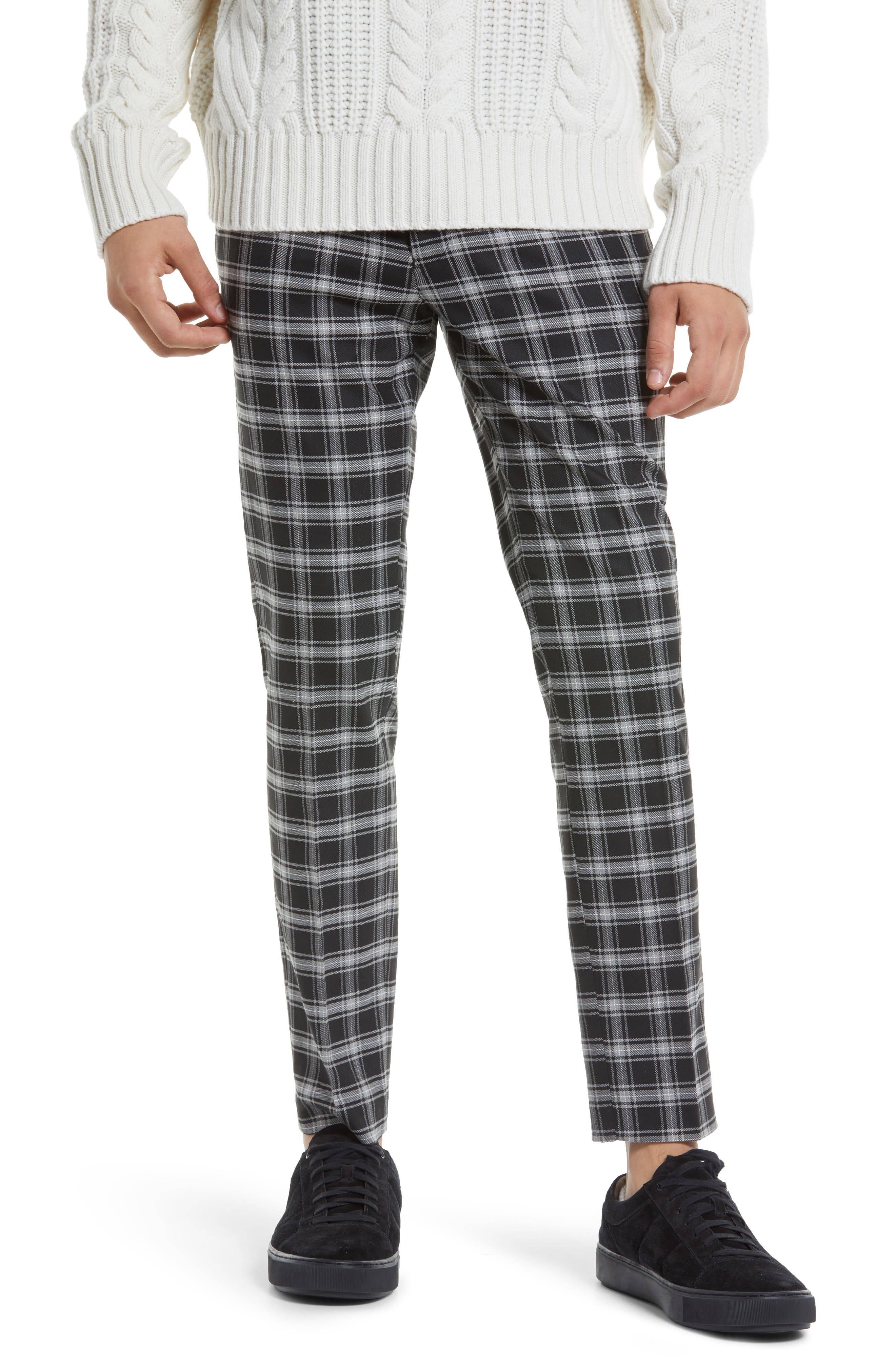 mens skinny check pants