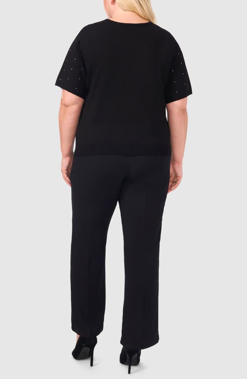 Shop Halogenr Halogen(r) Embellished Short Sleeve Sweater In Rich Black