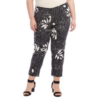 Plus Size Karen Kane Leaf Print Piper Pants, Black