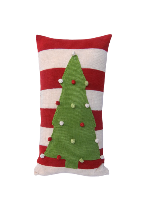 Melange Collection Christmas Tree Lumbar Pillow With Stripes In Green