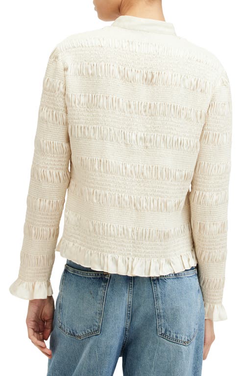 Shop Allsaints Meg Smocked Button-up Shirt In Sand Beige