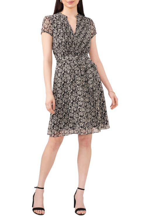 Chaus Floral Pintuck Pleat Dress Black/Ivory at Nordstrom,