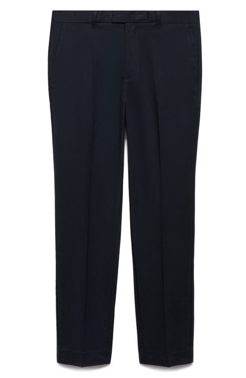 Shop Mango Regular Fit Cotton Blend Dress Pants In Dark Navy