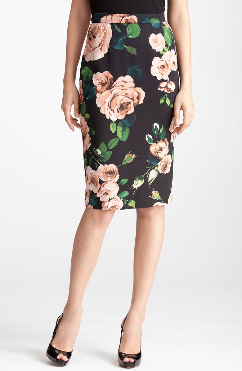 Dolce&Gabbana Rose Print Stretch Cady Skirt | Nordstrom