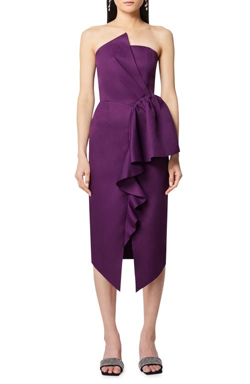 Reception Cascade Ruffle Strapless Cocktail Dress in Royal Purple