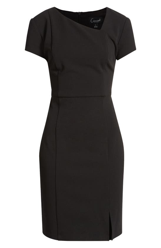 Shop Connected Apparel Asymmetric Neck Scuba Sheath Dress In Black