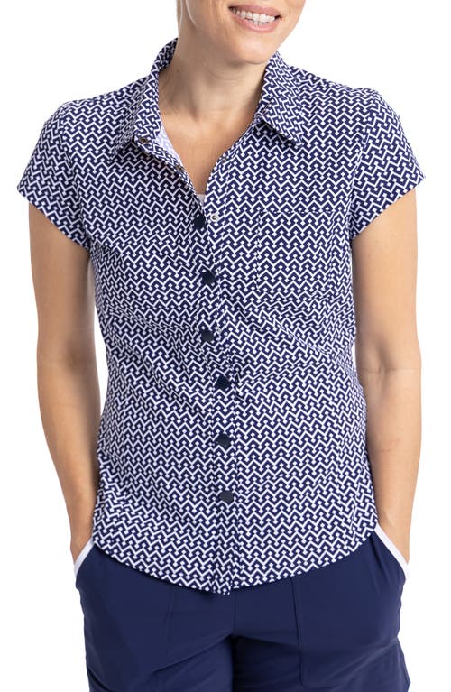 KINONA Tough in the Rough Short Sleeve Button-Up Golf Top in Chic Chevron