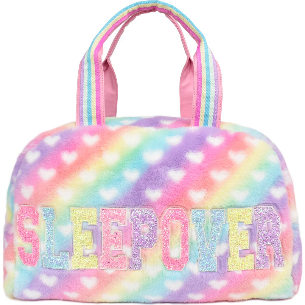 OMG Accessories Kids' Sleepover Heart Faux Fur Duffle Bag in Bubble Gum