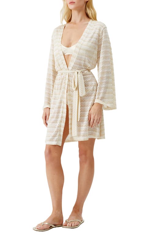 Melissa Odabash Anna Metallic Long Sleeve Cover-up In Gold/cream