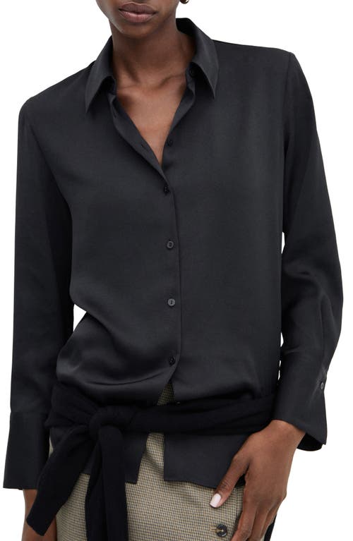 MANGO Satin Button-Up Shirt Black at Nordstrom,