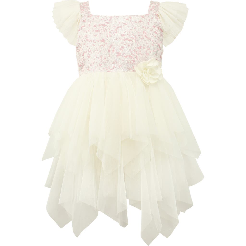 Popatu Kids' Brocade Tulle Dress In Pink/white