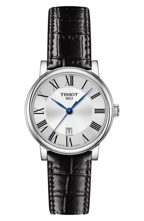 image Tissot T-classic Carson Quartz Leather Strap Watch, 30mm In Black/silver At Nordstrom