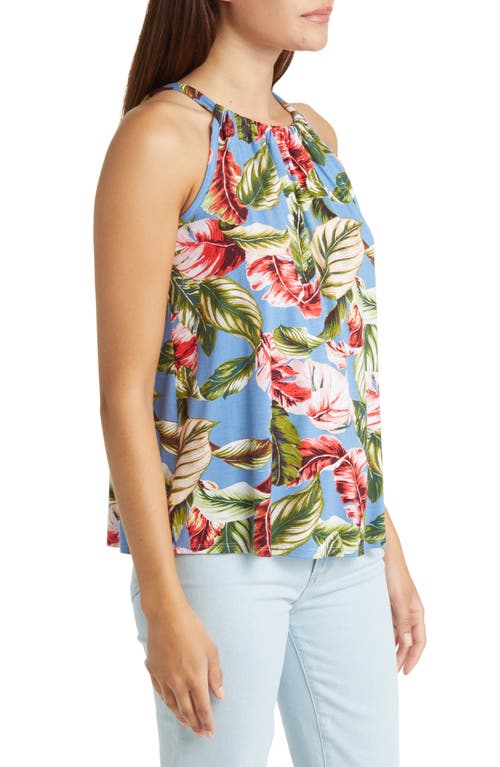 Loveappella Leaf Print Tank In Denim/coral