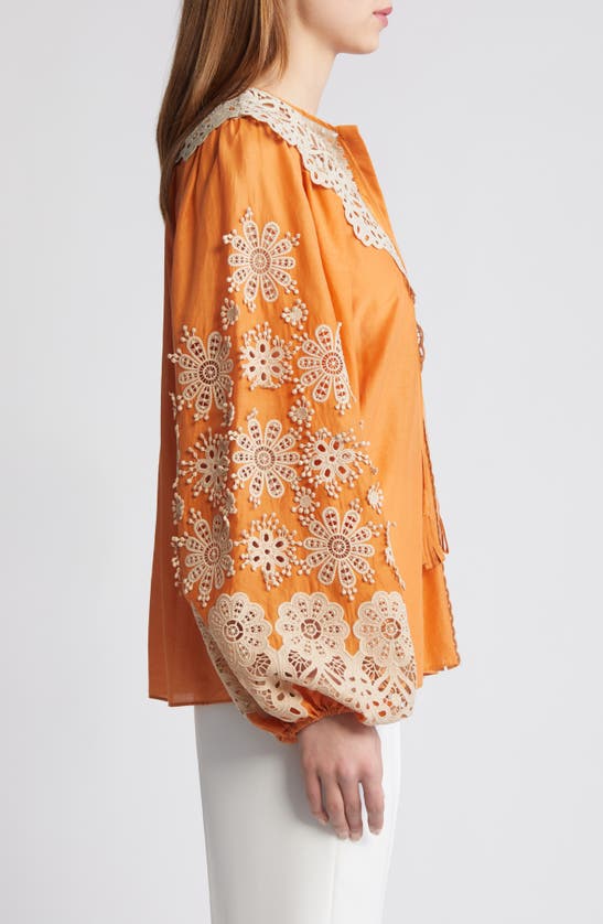 Shop Kobi Halperin Norma Long Sleeve Cotton & Silk Top In Saffron