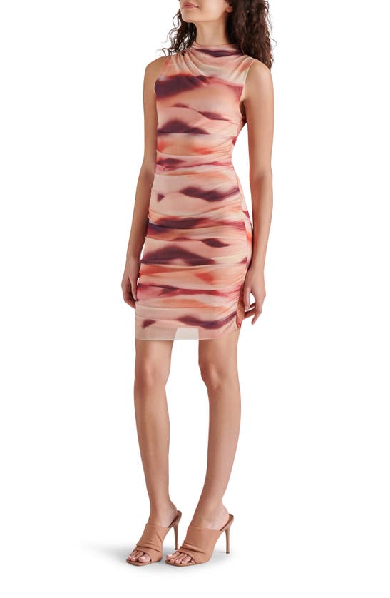 Shop Steve Madden Tamika Ruched Mesh Body-con Dress In Rosewater