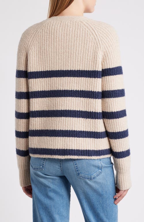 Shop Caslonr Caslon(r) Weekend Chenille Cardigan In Tan Doeskin- Navy Cleo Stripe