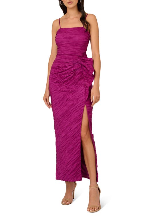 Shop Liv Foster Crushed Taffeta Side Slit Gown In Magenta Noirs