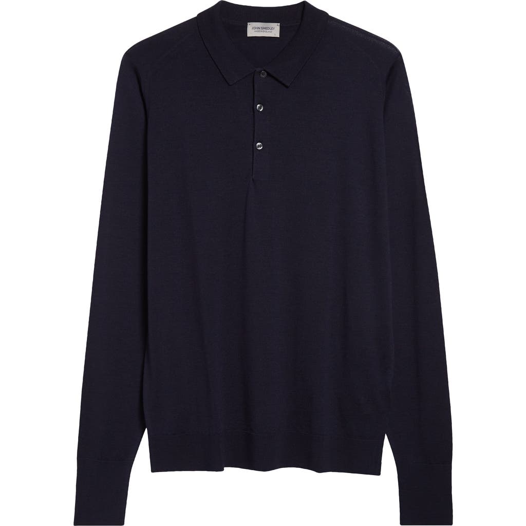 John Smedley Cotswold Wool Polo Sweater In Midnight
