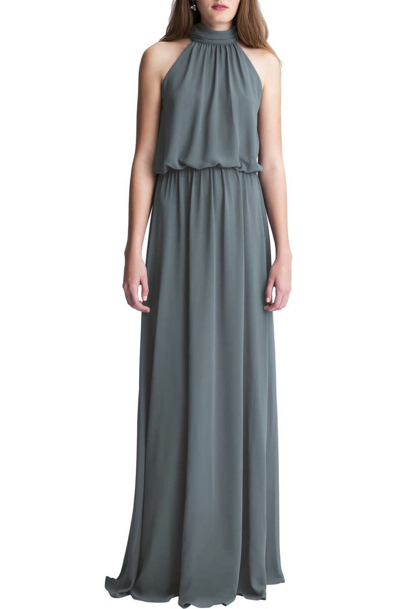 #Levkoff High Neck Chiffon A-Line Gown | Nordstrom