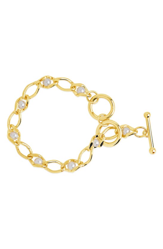 Sterling Forever 14k Plated 4-5mm Pearl Amedea Bracelet In Gold