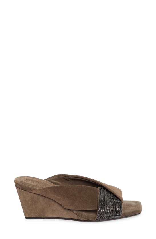 Shop Brunello Cucinelli Woven Monili Wedge Sandal In Medium Brown