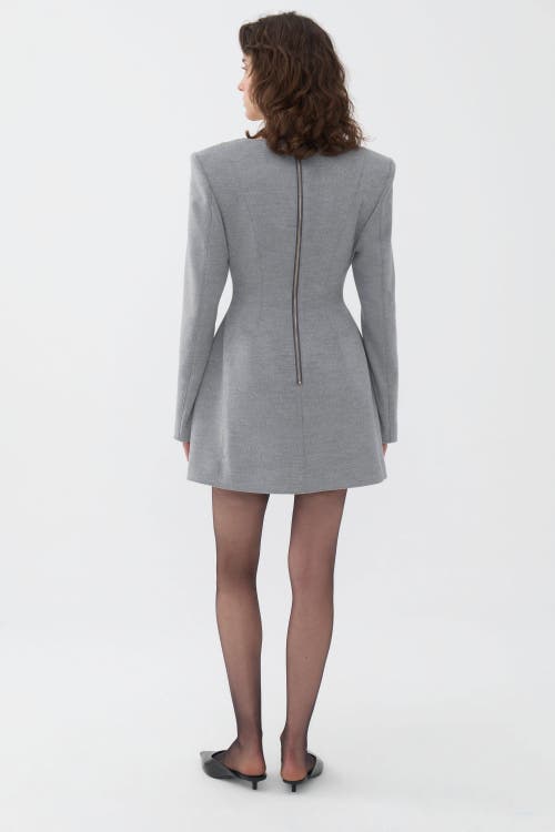 Shop Nocturne Padded Shoulder Long Sleeve Minidress In Grey