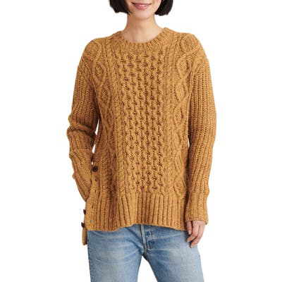 Alex Mill Button Side Aran Wool Blend Sweater, Yellow