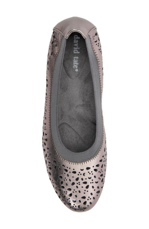 David Tate Laser Cut Ballet Flat In Pewter Calf