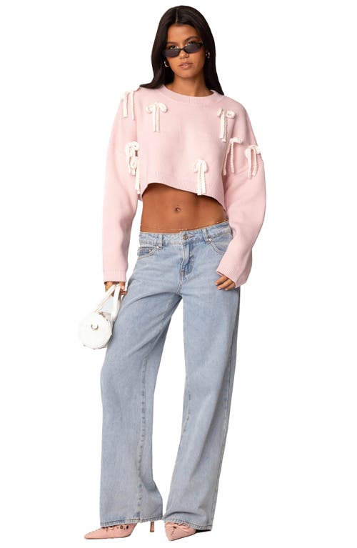 Shop Edikted Bow Crop Sweater In Pink