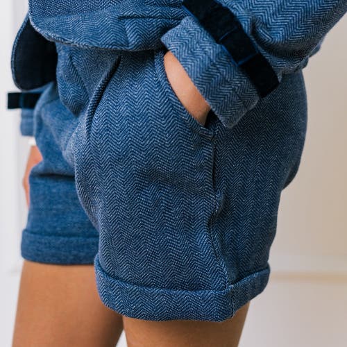Hope & Henry Girls' Fleece Dress Short, Kids In Navy Herringbone Fleece
