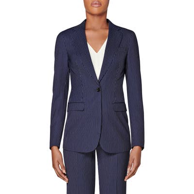 Suistudio Cameron Pinstripe Wool Suit Jacket, US / 4 - Blue
