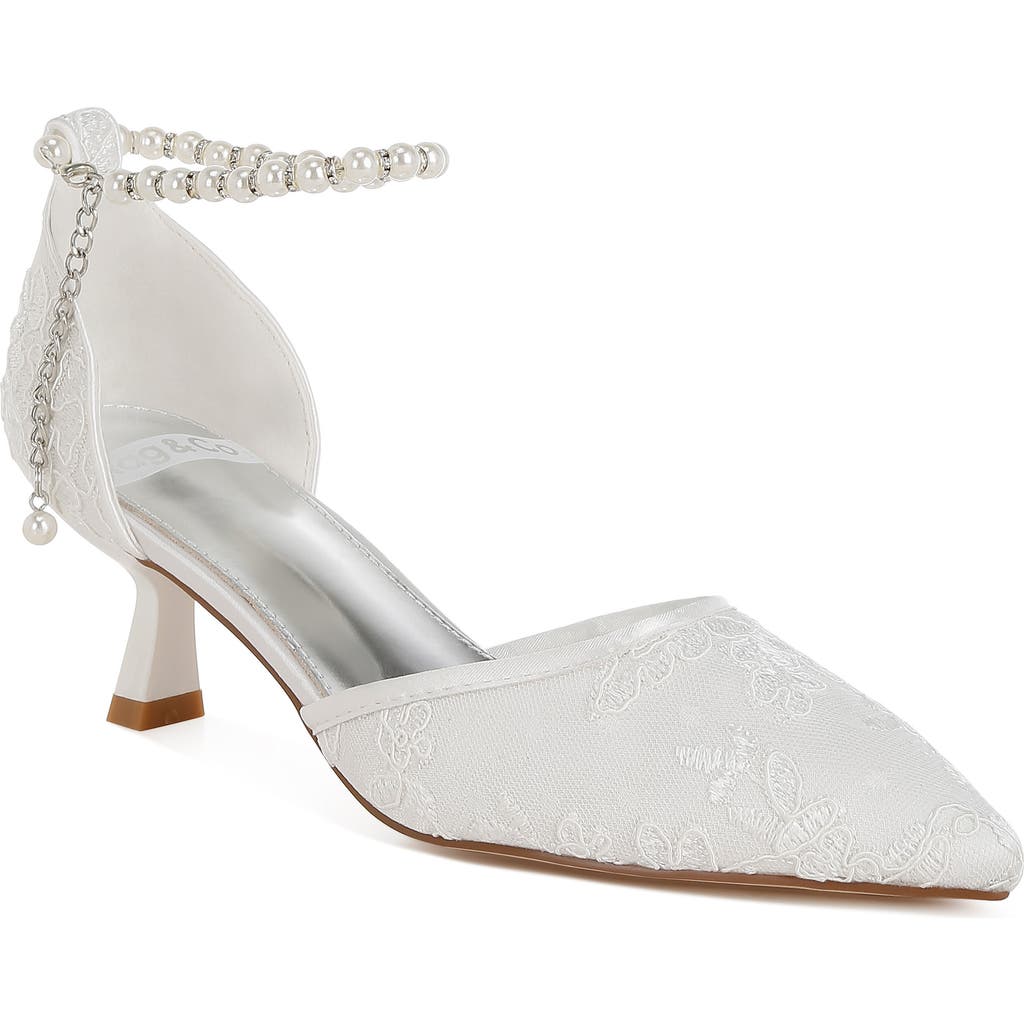 Rag & Co Bruna Faux Pearl Ankle Tie Lace Pump In White/silver