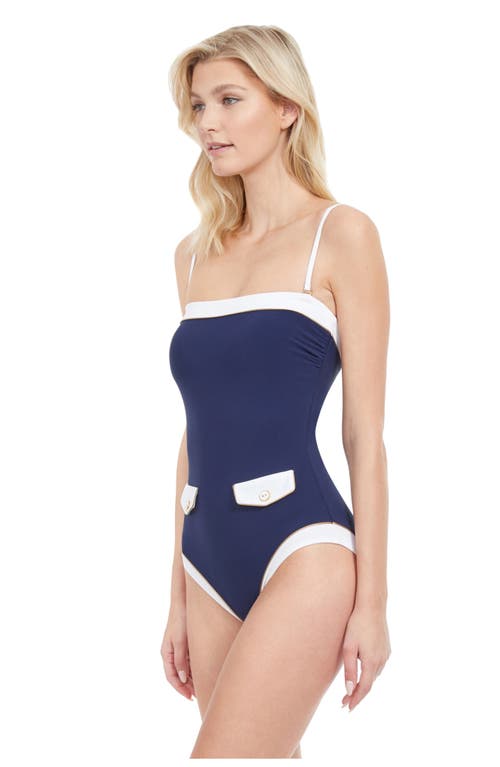 Gottex High Class Bandeau One Piece Swimsuit in Navy/white/gold at Nordstrom, Size 16