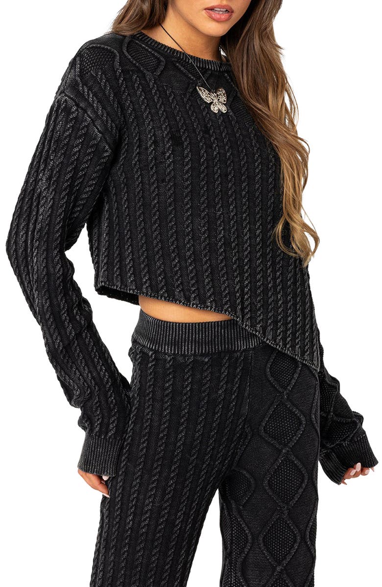 EDIKTED Toni Acid Wash Cable Knit Sweater Nordstrom
