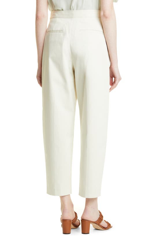 Shop Rebecca Taylor Pleated Stretch Cotton Crop Trousers In Beige