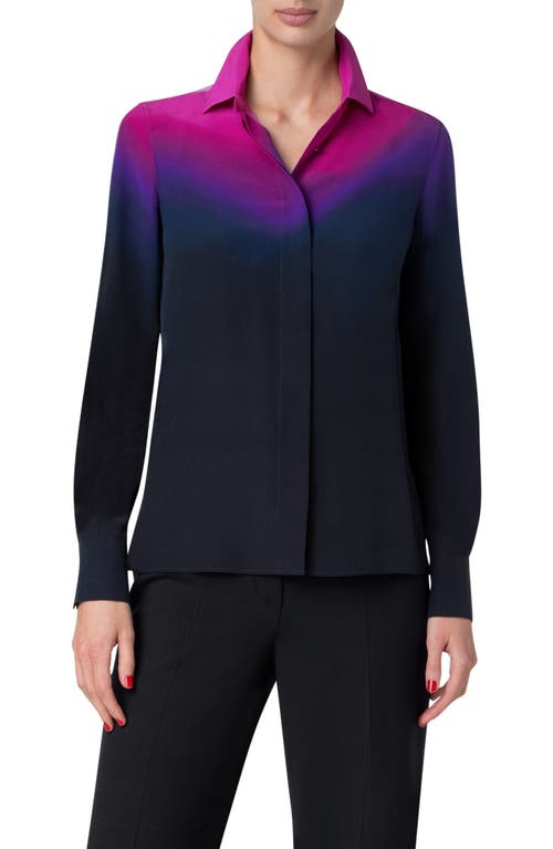 Shop Akris Above Purple Print Silk Crepe Button-up Shirt In Purple-magenta