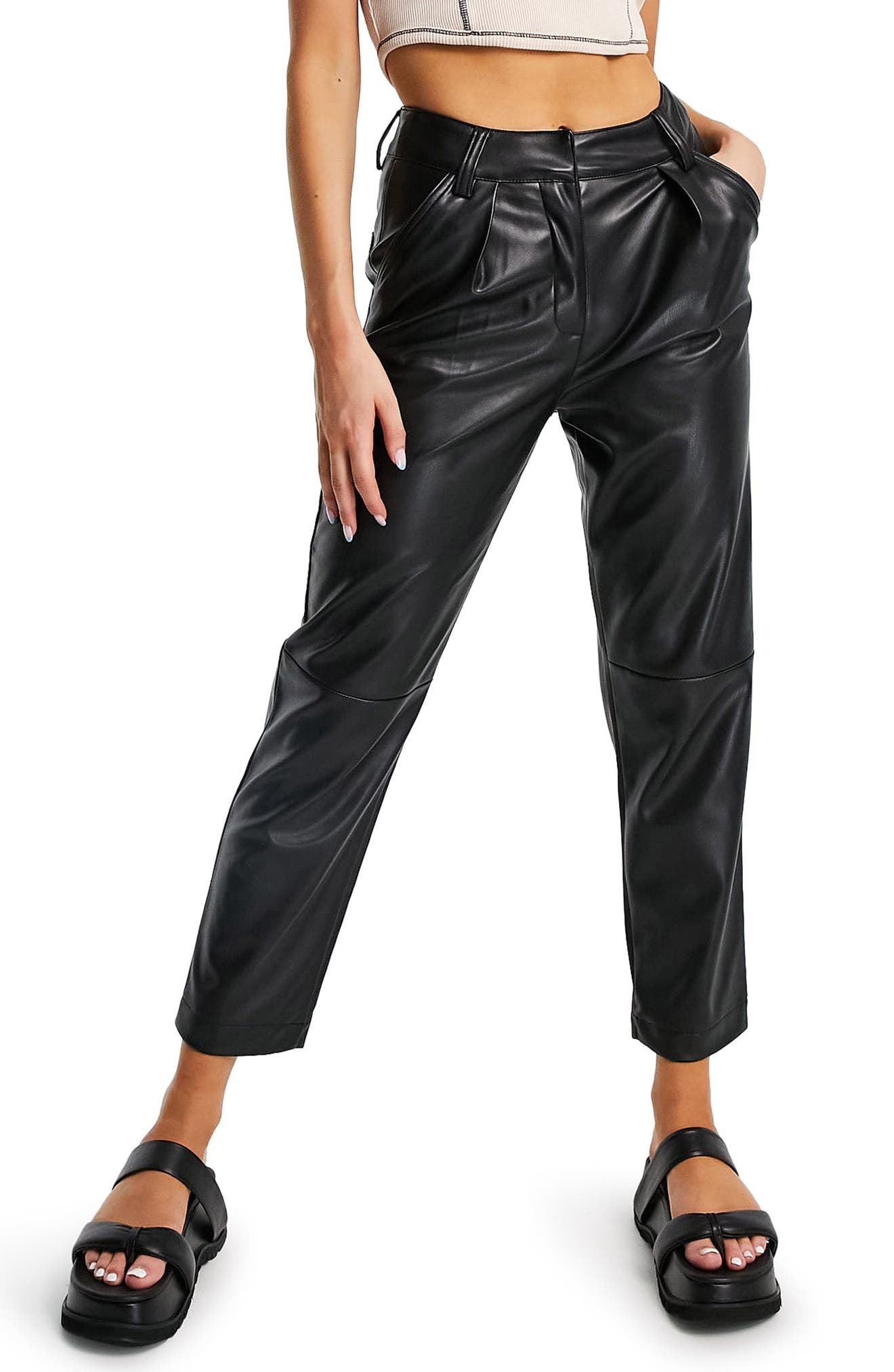 faux leather capri pants