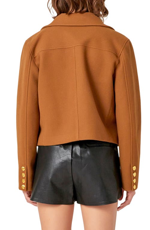 English Factory Button Front Crop Blazer In Olive Brown