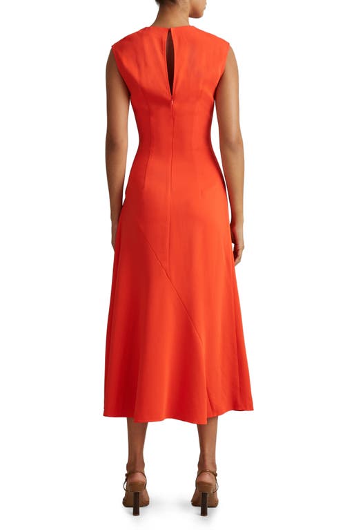 Reiss Orange Stacey Petite Ruched Midi Dress In Orange