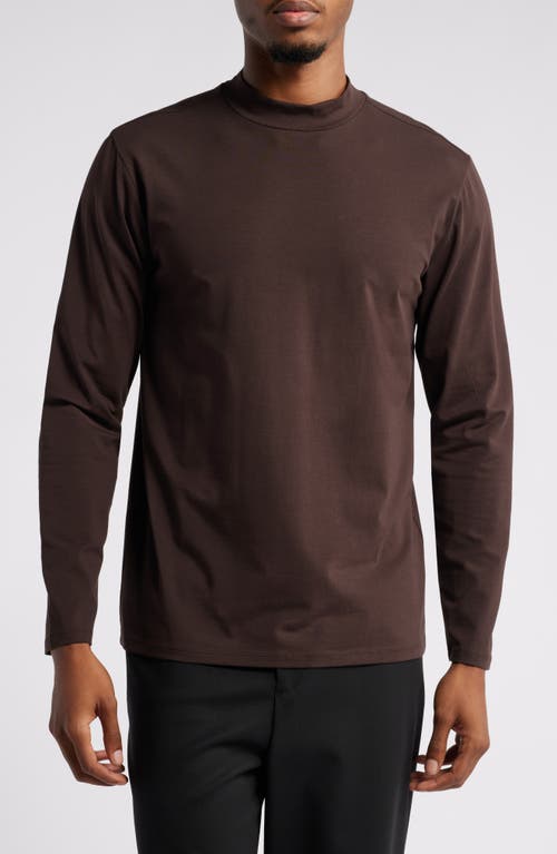 Shop Open Edit Long Sleeve Mock Neck Shirt In Brown Bean