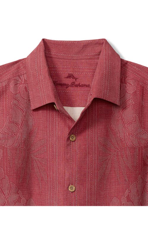 Shop Tommy Bahama Bali Border Floral Jacquard Short Sleeve Silk Button-up Shirt In Deep Havana