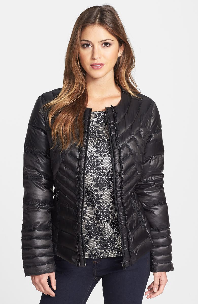 Bernardo Ruffle Front Packable Goose Down Jacket | Nordstrom