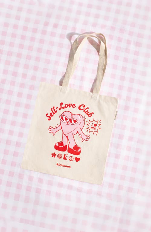 Kiramoon Self-love Club Tote In Cream/red/pink