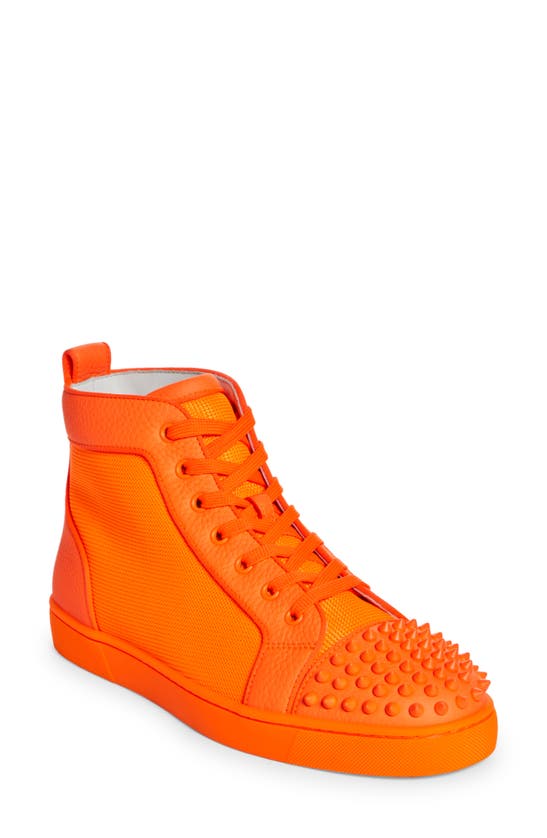 Christian Louboutin Orange Suede Lou Spikes High Top Sneakers Size 47 US 13