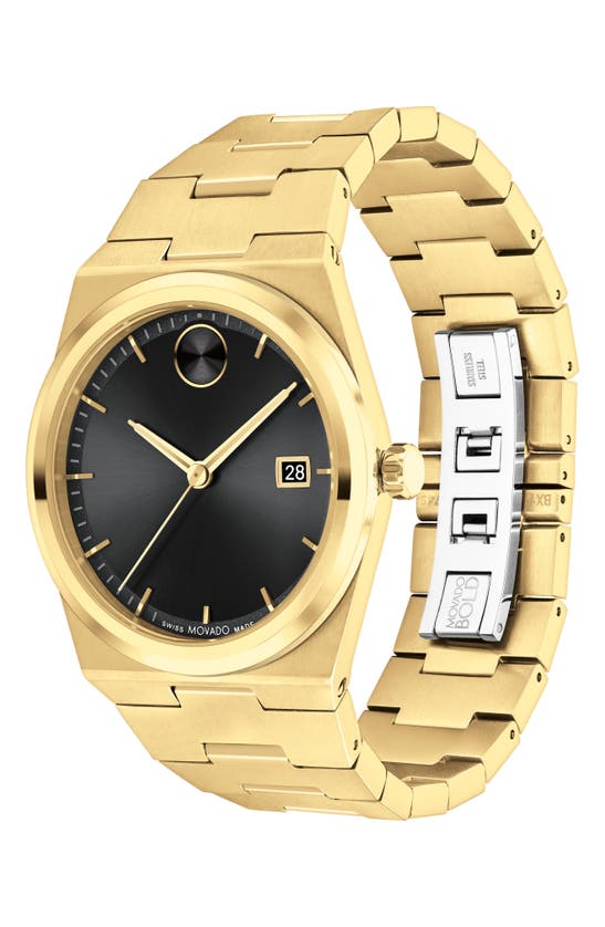 Shop Movado Quest Bracelet Watch, 40mm In Black/ Yellow Gold